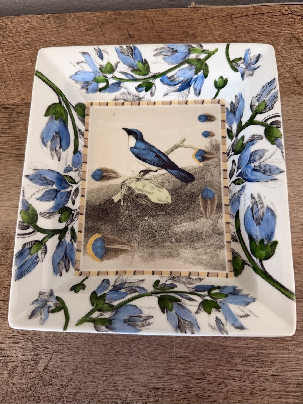 Fringe Studio Blue Floral Bird Decorative Platter